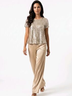 NWT Muse Sequin Champagne Sequin Top Size 14